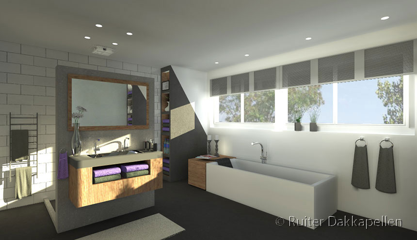 badkamer met dakkapel en zonwering